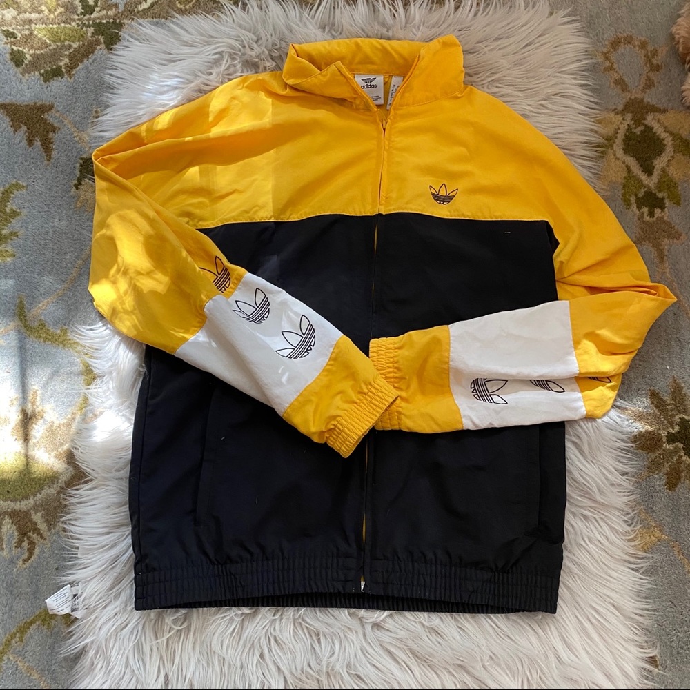 Men’s Black and Yellow Adidas Track Windbreaker